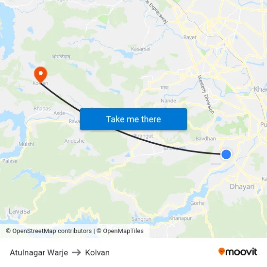Atulnagar Warje to Kolvan map