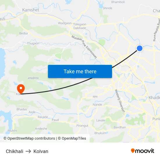 Chikhali to Kolvan map