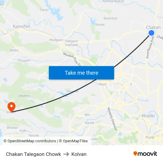 Chakan Talegaon Chowk to Kolvan map