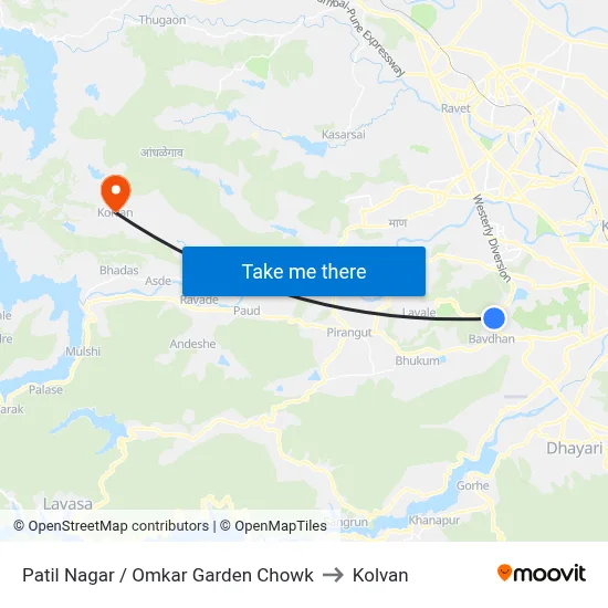 Patil Nagar / Omkar Garden Chowk to Kolvan map