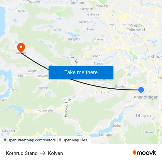Kothrud Stand to Kolvan map