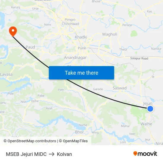 MSEB Jejuri MIDC to Kolvan map
