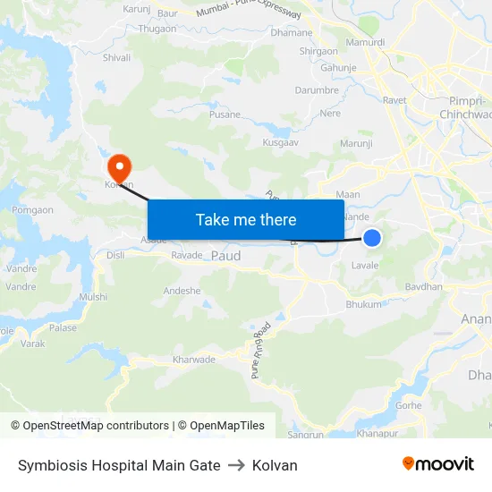 Symbiosis Hospital Main Gate to Kolvan map