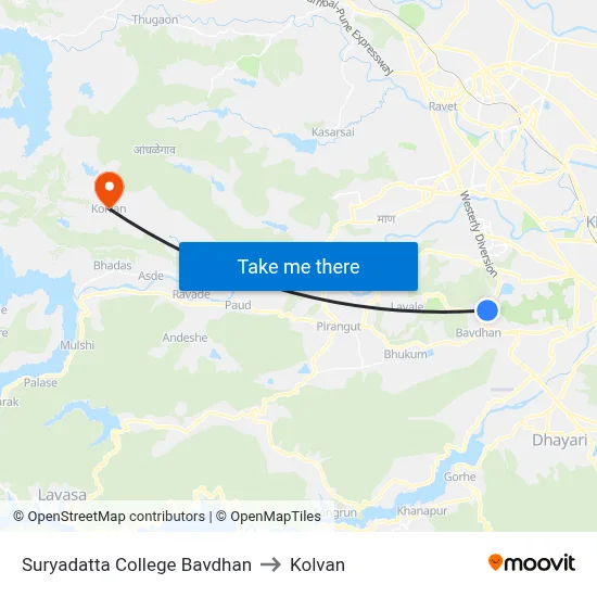 Suryadatta College Bavdhan to Kolvan map