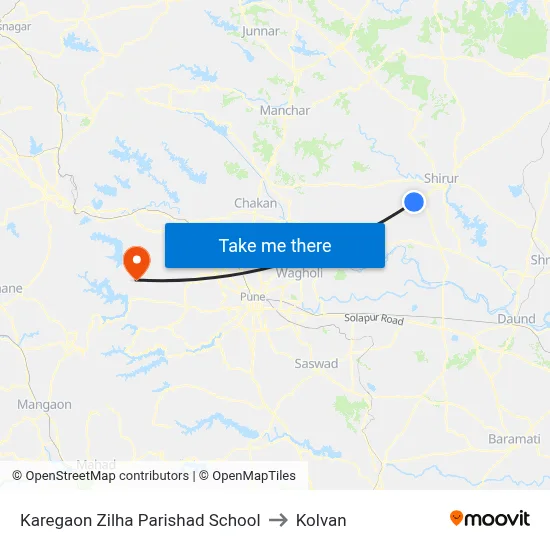 Karegaon Zilha Parishad School to Kolvan map