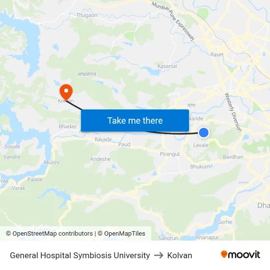General Hospital Symbiosis University to Kolvan map