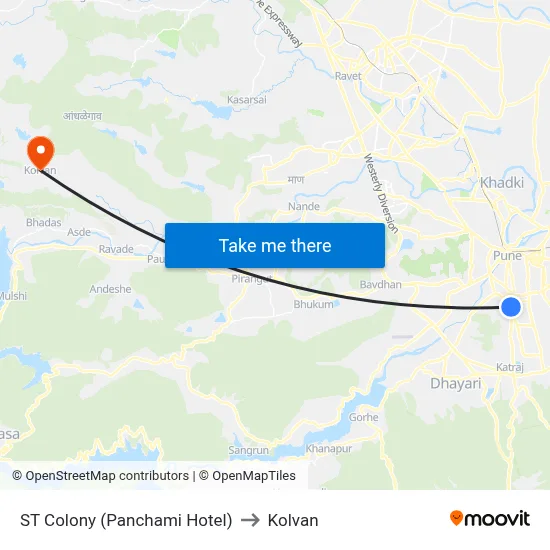 ST Colony (Panchami Hotel) to Kolvan map