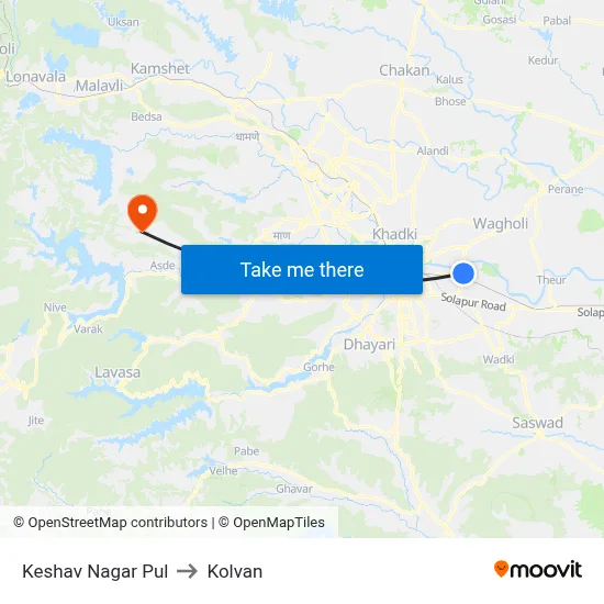 Keshav Nagar Pul to Kolvan map