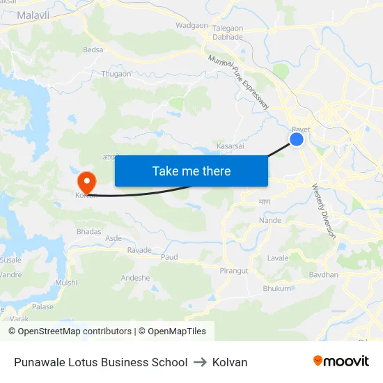 Punawale Lotus Business School to Kolvan map