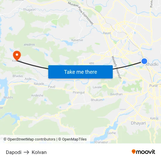 Dapodi to Kolvan map