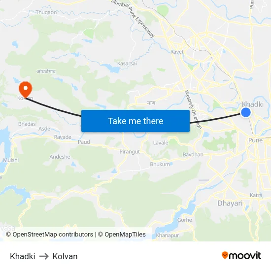 Khadki to Kolvan map