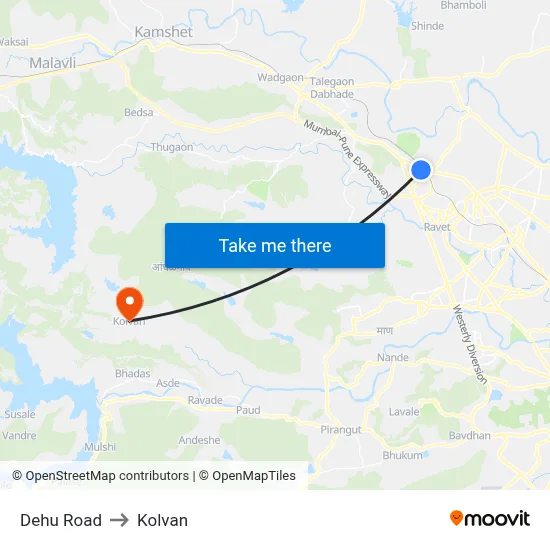 Dehu Road to Kolvan map