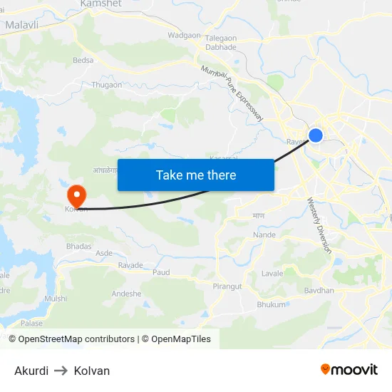 Akurdi to Kolvan map
