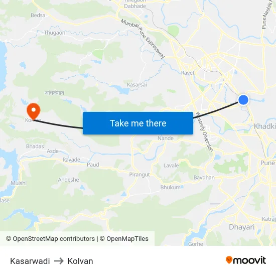 Kasarwadi to Kolvan map