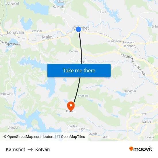 Kamshet to Kolvan map
