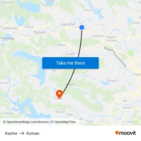 Kanhe to Kolvan map