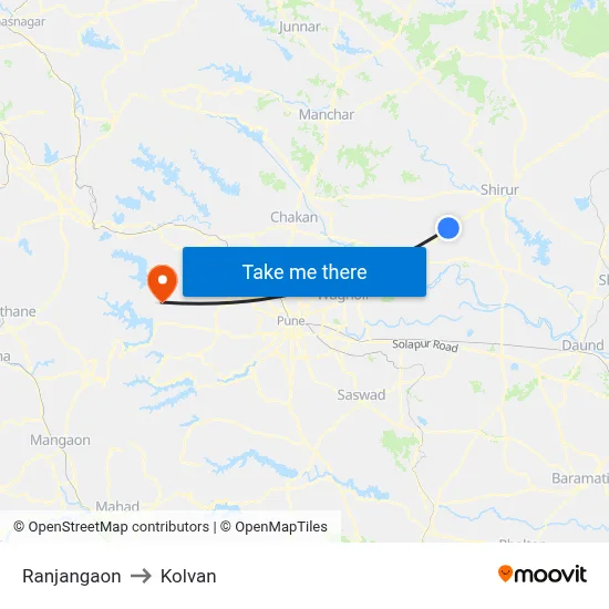 Ranjangaon to Kolvan map