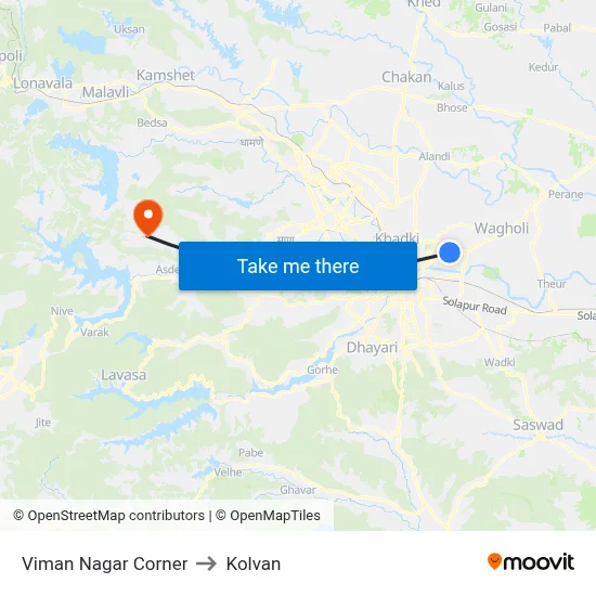 Viman Nagar Corner to Kolvan map