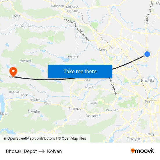 Bhosari Depot to Kolvan map