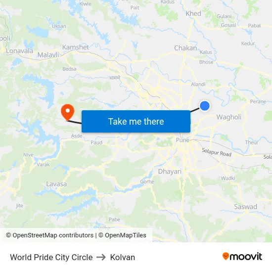 World Pride City Circle to Kolvan map