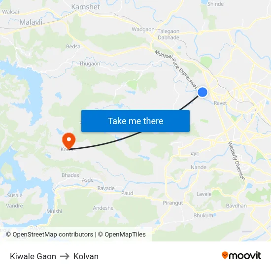 Kiwale Gaon to Kolvan map
