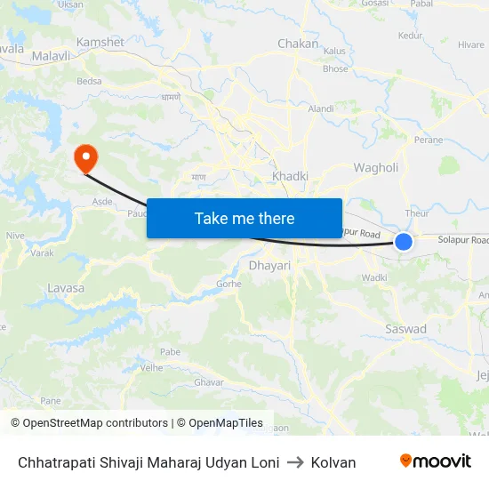 Chhatrapati Shivaji Maharaj Udyan Loni to Kolvan map