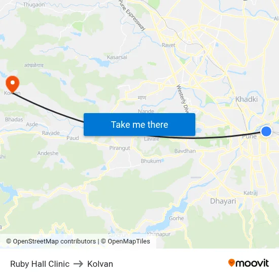 Ruby Hall Clinic to Kolvan map