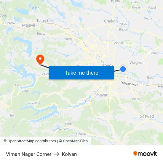 Viman Nagar Corner to Kolvan map