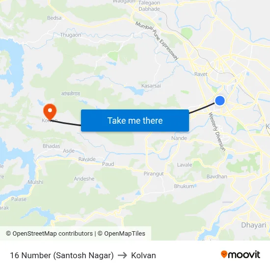 Santosh Nagar to Kolvan map