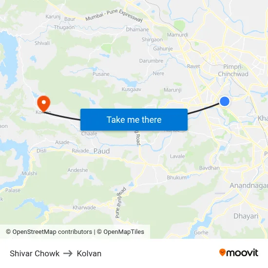 Shivar Chowk to Kolvan map