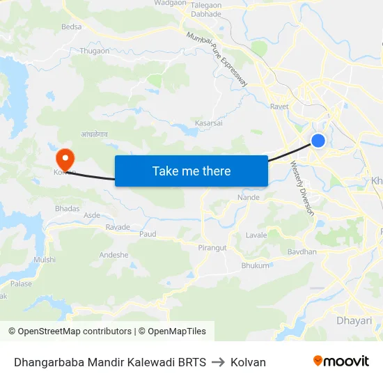 Dhangarbaba Mandir Kalewadi BRTS to Kolvan map