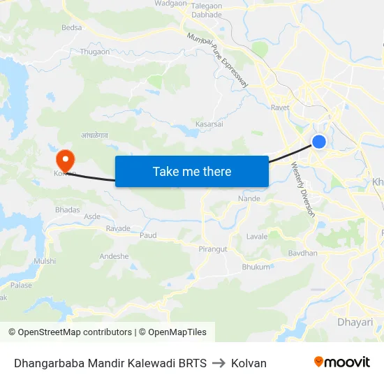 Dhangarbaba Mandir Kalewadi BRTS to Kolvan map