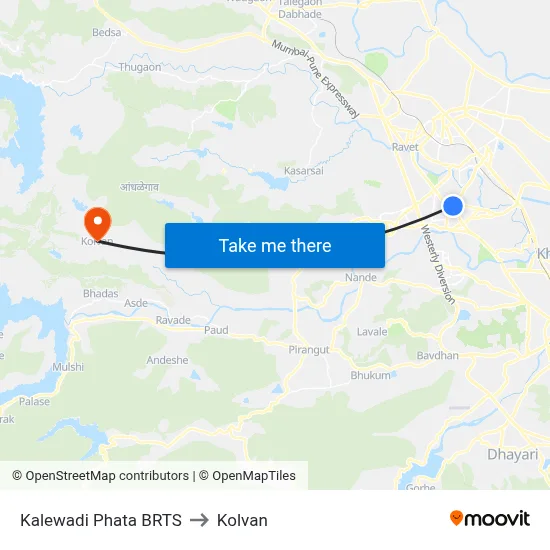 Kalewadi Phata BRTS to Kolvan map
