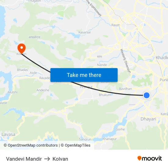 Vandevi Mandir to Kolvan map