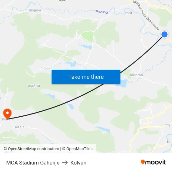MCA Stadium Gahunje to Kolvan map