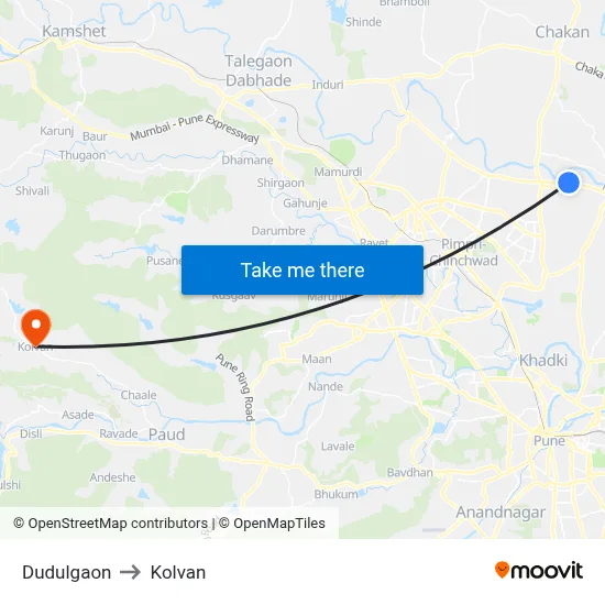 Dudulgaon to Kolvan map