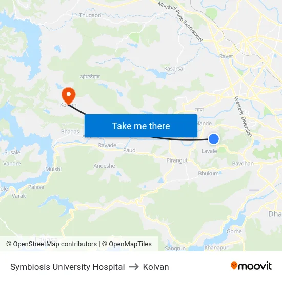 Symbiosis University Hospital to Kolvan map