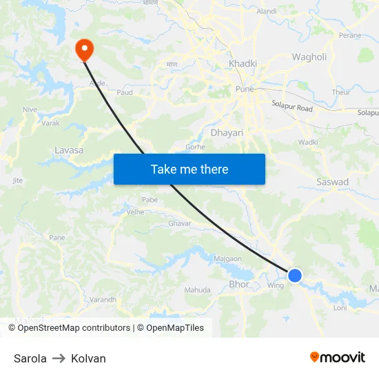 Sarola to Kolvan map