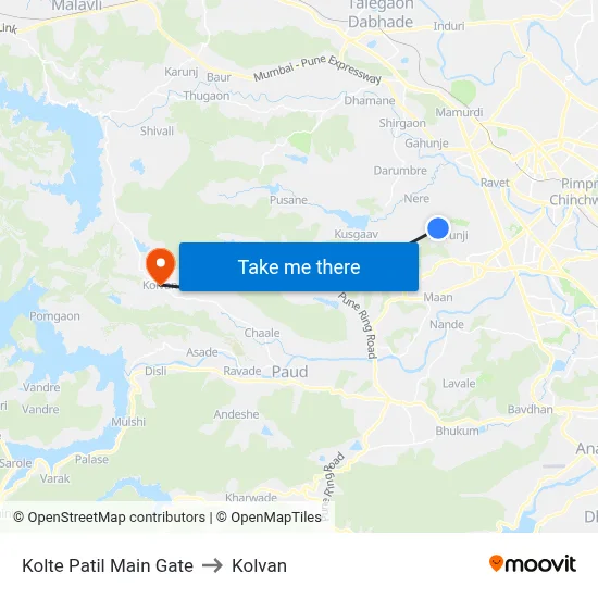 Kolte Patil Main Gate to Kolvan map