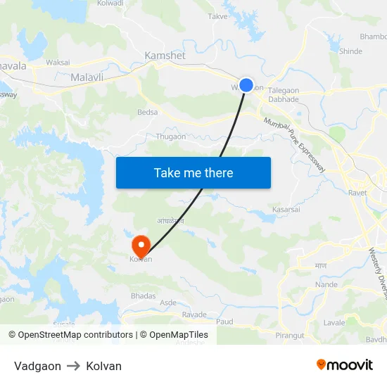 Vadgaon to Kolvan map