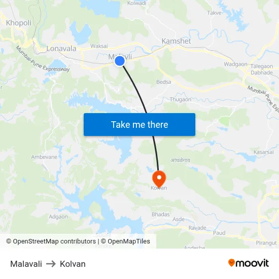 Malavali to Kolvan map