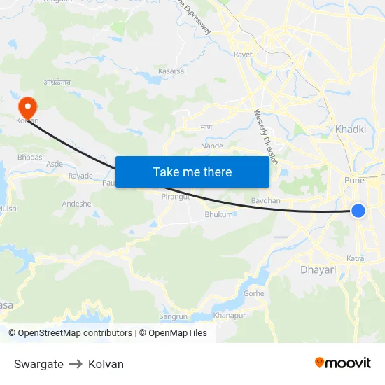 Swargate to Kolvan map