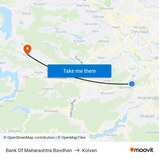 Bank Of Maharashtra Bavdhan to Kolvan map