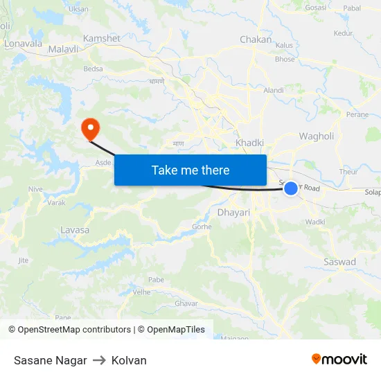 Sasane Nagar to Kolvan map