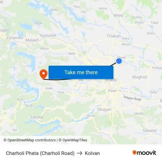 Charholi Phata (Charholi Road) to Kolvan map