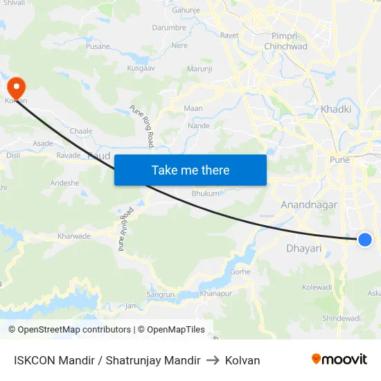 ISKCON Mandir / Shatrunjay Mandir to Kolvan map