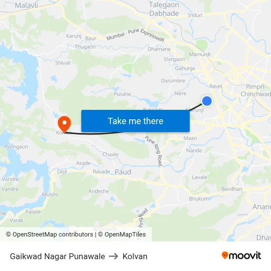 Gaikwad Nagar Punawale to Kolvan map
