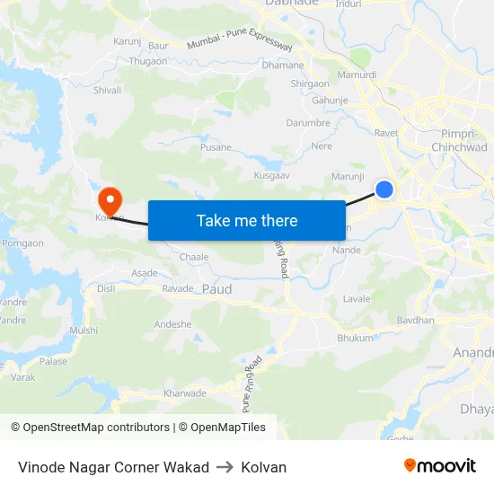 Vinode Nagar Corner Wakad to Kolvan map