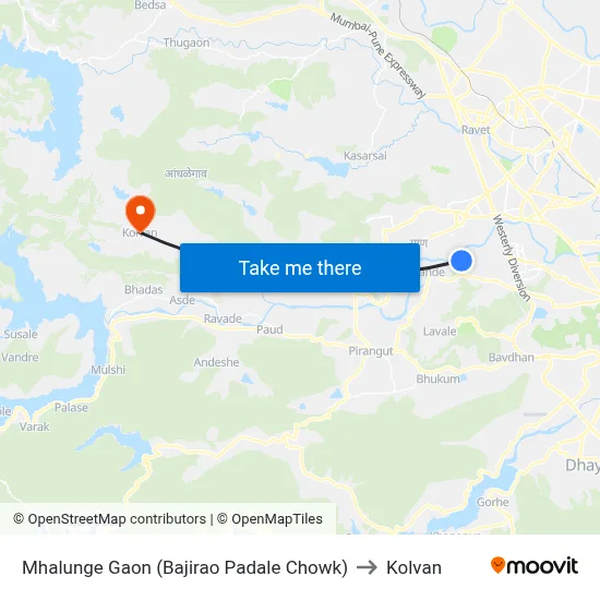 Mhalunge Gaon (Bajirao Padale Chowk) to Kolvan map