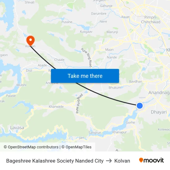 Bageshree Kalashree Society Nanded City to Kolvan map